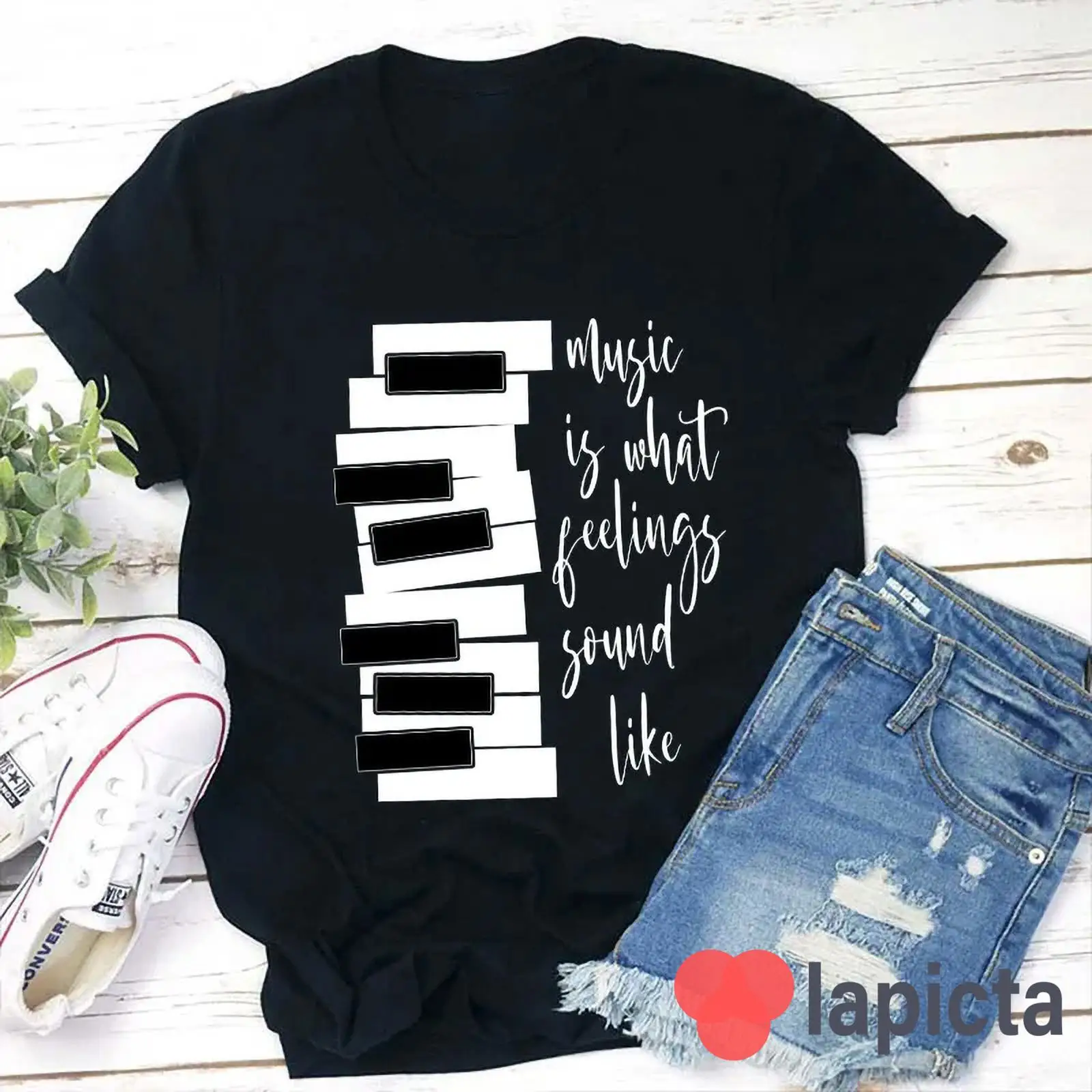 Audio Music Com - Camiseta informal con diseño de teclado
